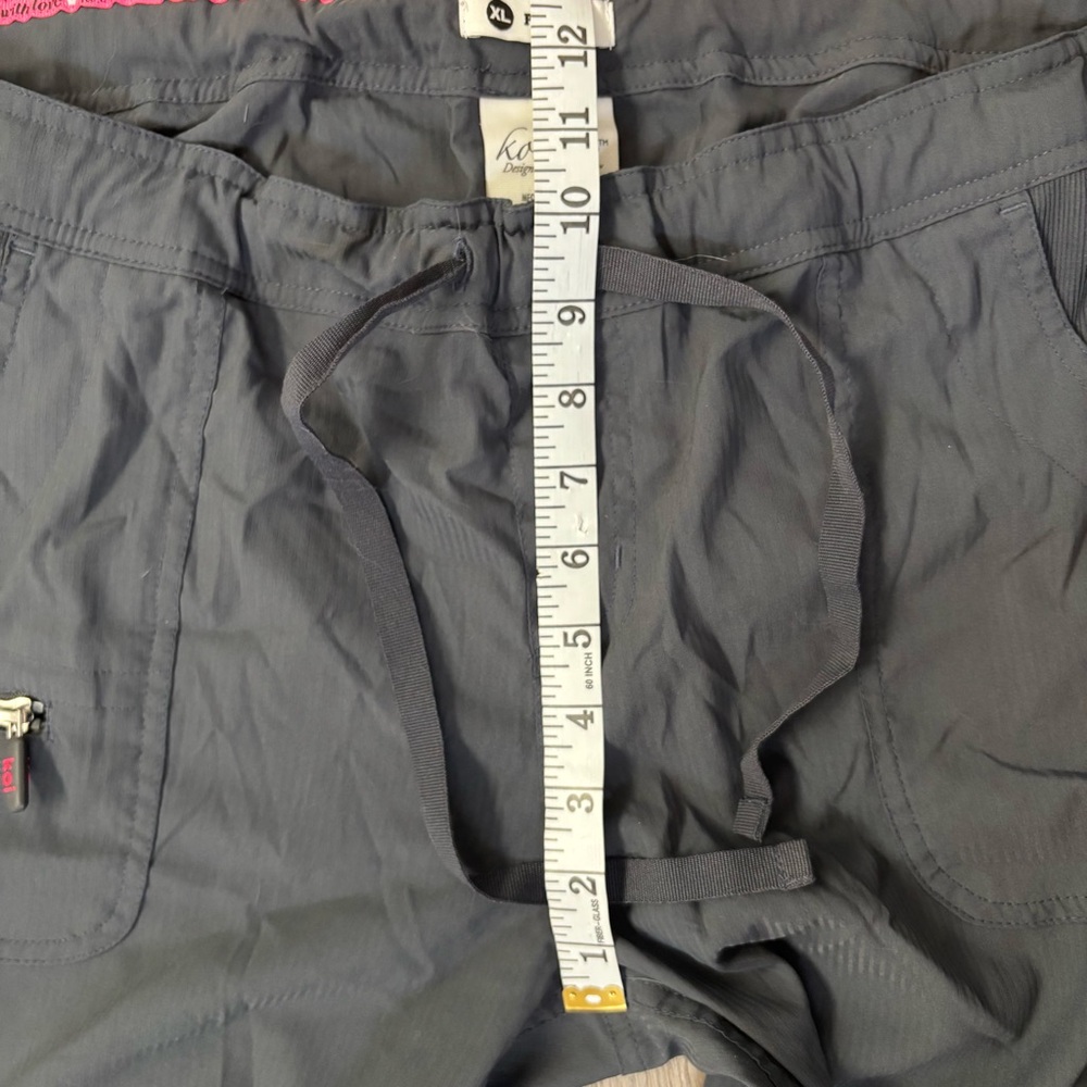 Koi Lite 6-Pocket Gray Scrub Pants Size XL Petite Slim Fit Dobby Pink Trim - Picture 6 of 11